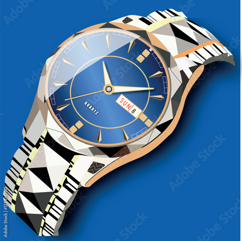 Futuristic Designer Watch Illustration with Geometric Strap – Digital Art