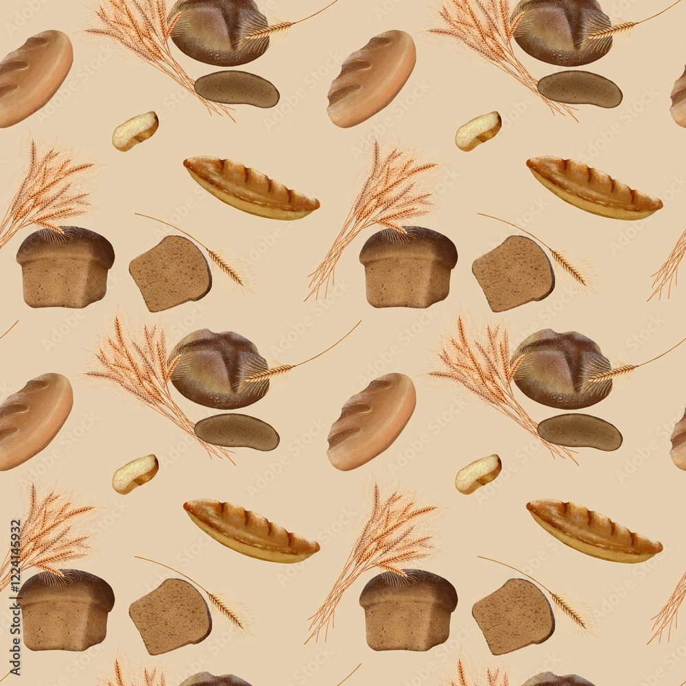 Jointless pattern with Bread and Loaves Jointless pattern with Bread and Loaves