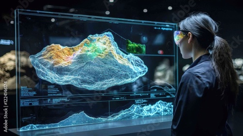 Interactive 3d data visualization showcase technology exhibition digital art modern environment eye-level view innovation