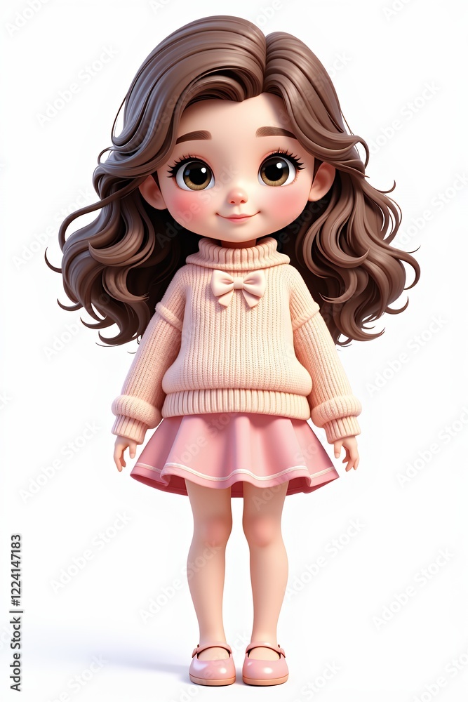 Adorable 3D Render of a Cute Girl with Brown Hair in Pink Outfit Adorable 3D Render of a Cute Girl with Brown Hair in Pink Outfit