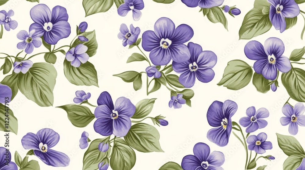 Obraz premium Elegant Floral Pattern with Purple Violets on Soft Cream Background