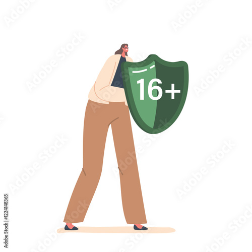 Woman Character Holding A Shield With The Number 16 Inscribed On It Signifying Protection Age-restricted Content