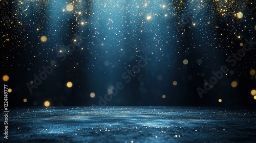 Dark blue background with gold glitters creating a sparkling and elegant texture