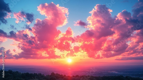 Clouds tinged with orange and pink hues during a spectacular evening sunset photo