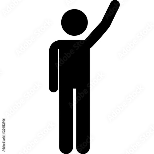 A man is standing with his arms raised. He is wearing black pants