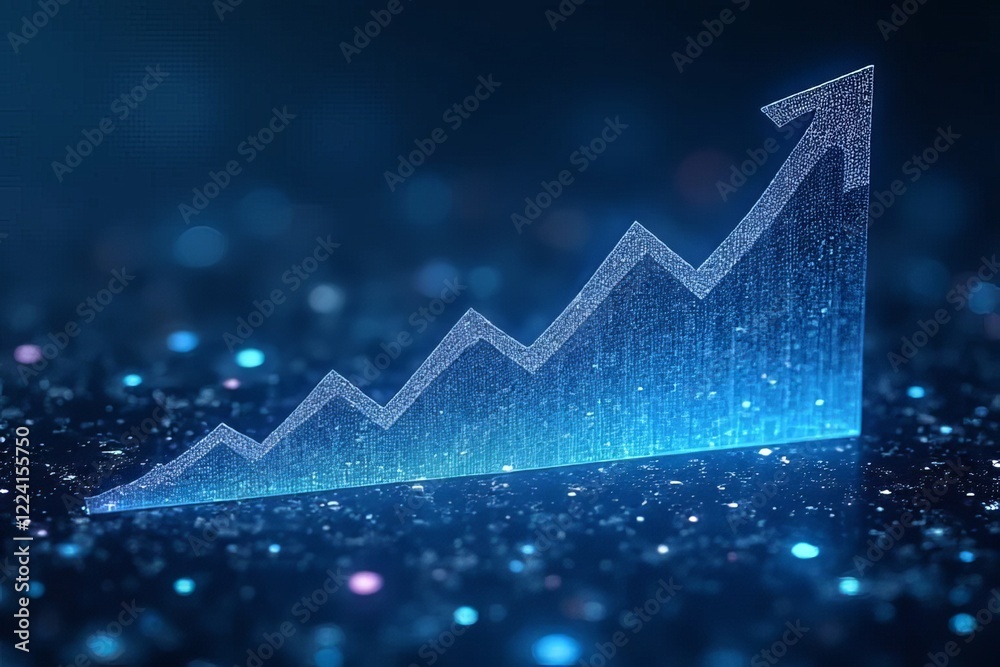 Naklejka premium A glowing blue graph illustrating an upward trend, symbolizing growth and progress in a digital context.