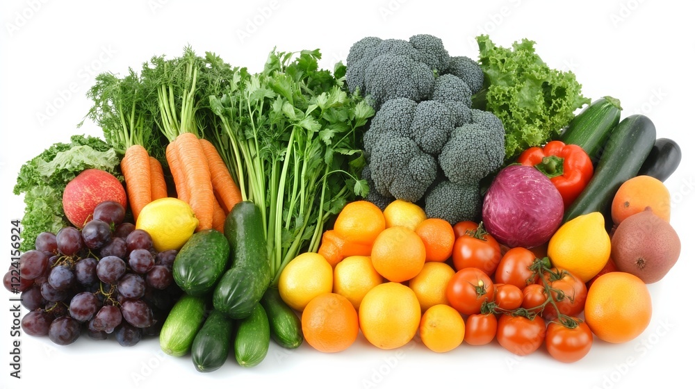 Vibrant still life of fresh fruits and vegetables, celebrating natural abundance and healthy living. Vibrant still life of fresh fruits and vegetables, celebrating natural abundance and healthy living.