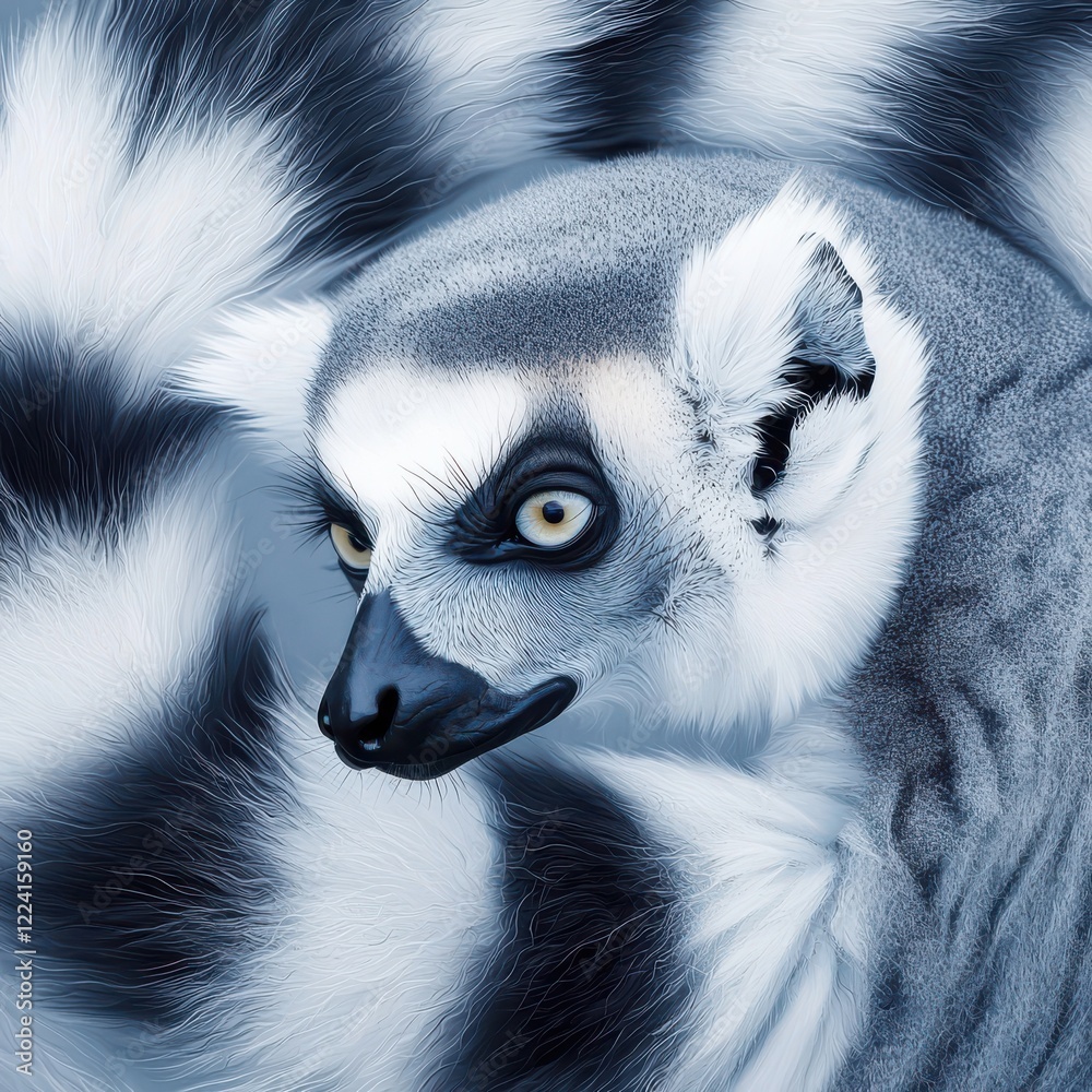 Obraz premium Macro shot of lemur fur patterns madagascar animal wildlife close-up soft gray and white texture
