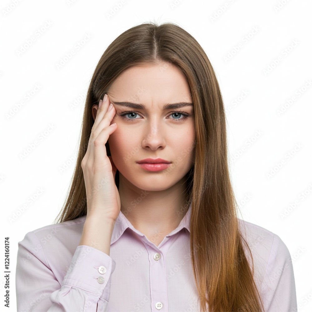 woman is having a headache . stress , inner pressure , with a face of pain . ai generative  