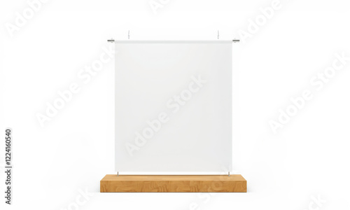 blank banner stand mockup with wooden base, ideal for presentations and displays. Perfect for showcasing designs or advertisements in clean, minimalist style