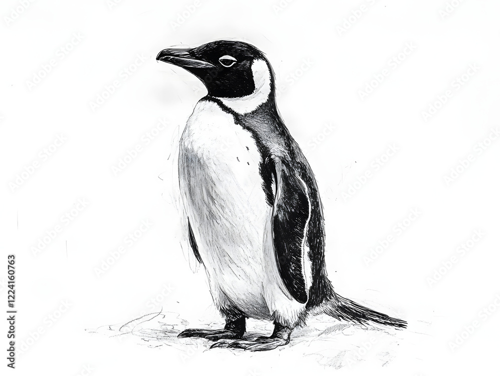 pencil sketch of Penguin, black and white, clean white background pencil sketch of Penguin, black and white, clean white background