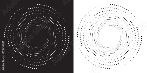 Abstract and hypnotic background with concentric circles. Halftone graphic design element. Sound wave eps 10
