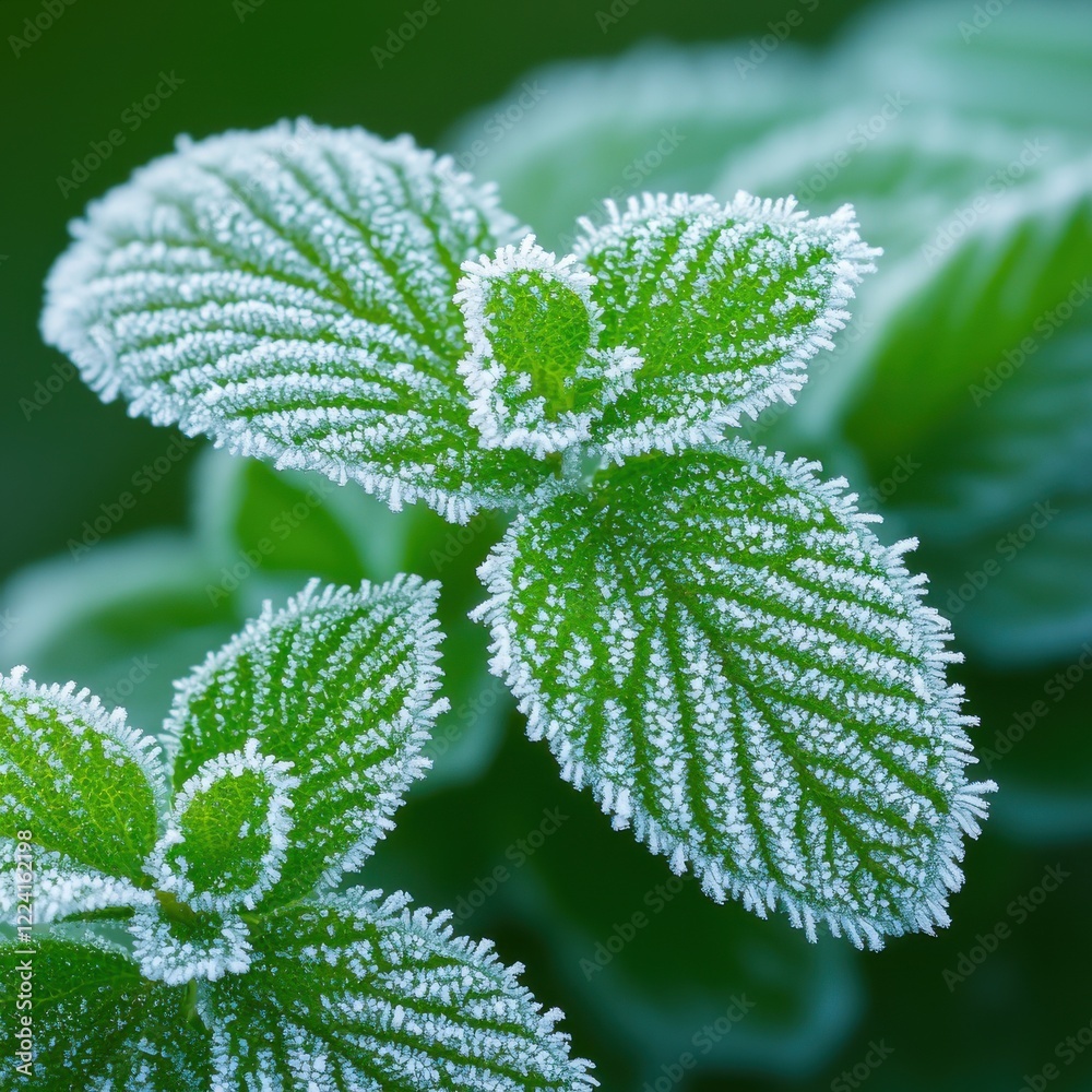 Frost-covered leaves macro shot nature close-up morning light crisp environment icy crystals Frost-covered leaves macro shot nature close-up morning light crisp environment icy crystals