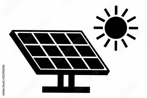power solar panel energy with sunlight silhouette
