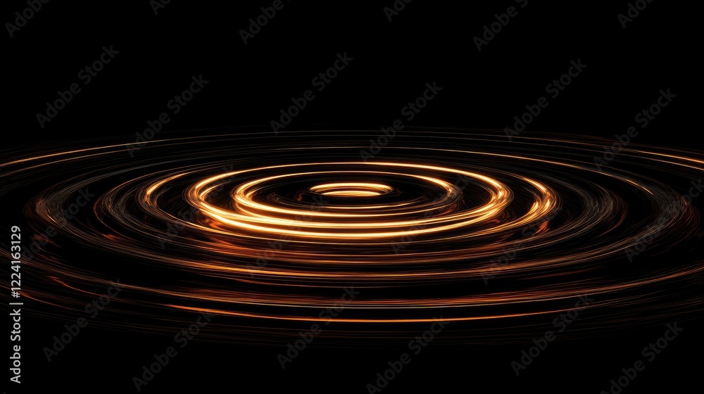 Luminous concentric circles and rippling waves in a dark void, representing the visual effect of magnetic forces and gravity in motion Luminous concentric circles and rippling waves in a dark void, representing the visual effect of magnetic forces and gravity in motion