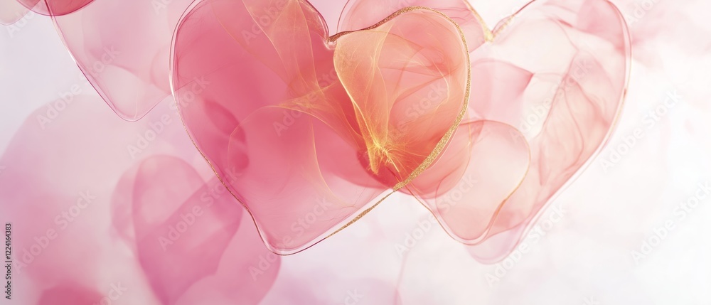 Fototapeta premium Abstract Pink and Peach Heart Shapes: Alcohol Ink Art for Valentine's, Romance, and Love Designs