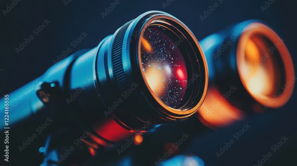 Close-Up View of Professional Camera Lens with Starry Background Close-Up View of Professional Camera Lens with Starry Background