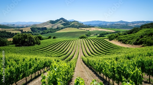 Wallpaper Mural Beautiful vineyard rows stretching across lush green hills under a clear blue sky Torontodigital.ca