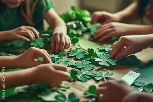 Children making St Patrick's Day decorations