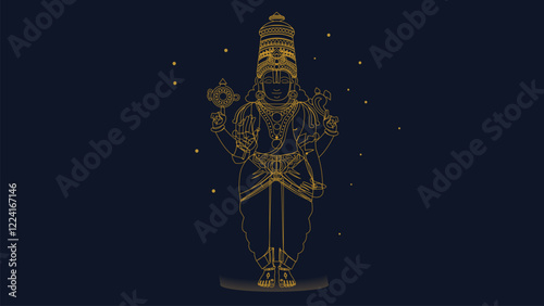 Golden Outline of Lord Balaji (Venkateswara Swami) on Dark Background
