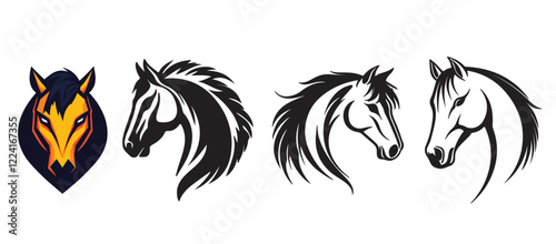 Horse head icon, unicorn head silhouette vector, horse head logo pack 