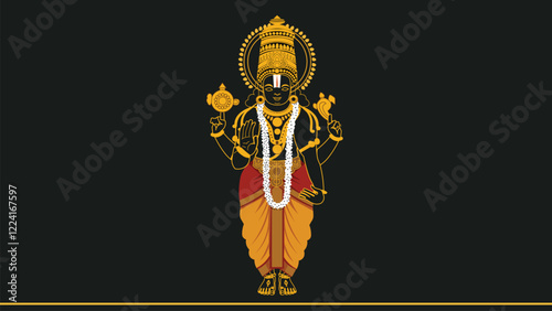 Divine Illustration of Lord Balaji (Venkateswara Swami) on Black Background
