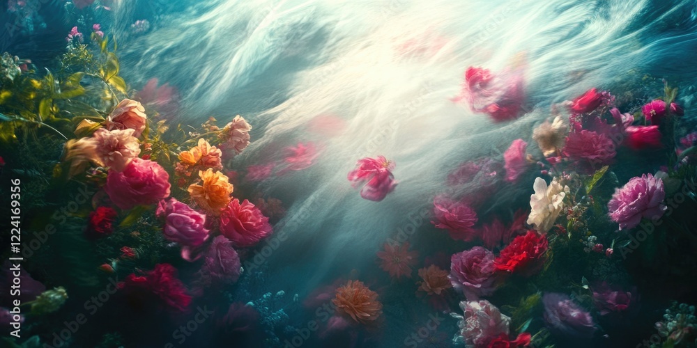 A colorful underwater scene with many flowers A colorful underwater scene with many flowers