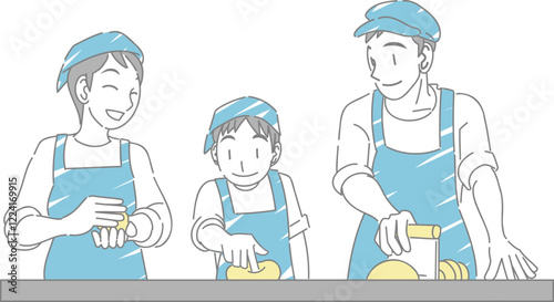 パン作りを楽しむ家族