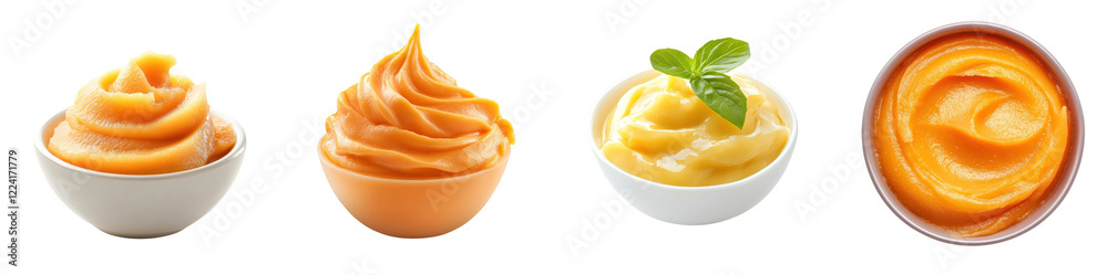 Smooth puree delicately placed, isolated on a white background. Collection Set Png. Smooth puree delicately placed, isolated on a white background. Collection Set Png.
