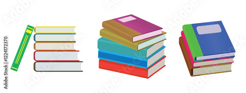Set Illustration of Colorful Books in a Library, isolated 