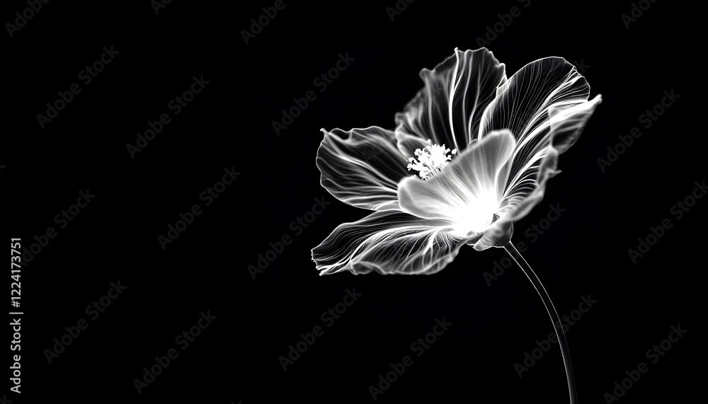 Obraz premium Elegant White Flower Line Art Dark Background Print