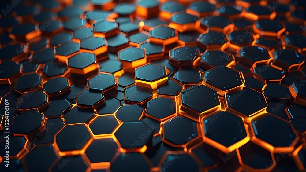 Abstract background with glowing hexagons. Futuristic technology honeycomb mosaic. 3D render Generative AI Abstract background with glowing hexagons. Futuristic technology honeycomb mosaic. 3D render Generative AI