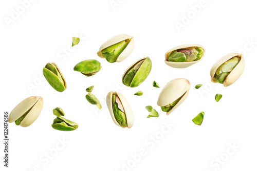 Pistachios flying in the air