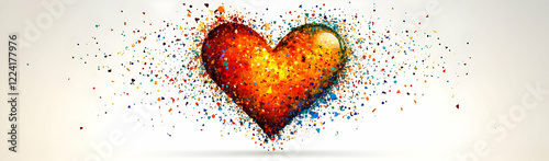 Colorful heart exploding, white background, love