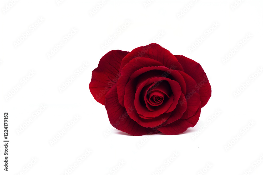 Naklejka premium Crimson Rose: A single, velvety crimson rose, its petals unfurling in a symphony of elegance and beauty. It's a timeless symbol of love, passion, and romance.