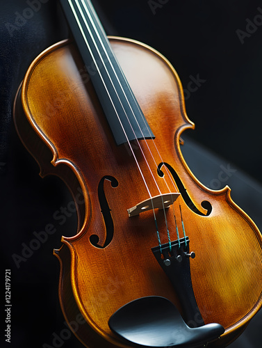 Close Up of Classical Wooden Violin on Dark Background for Music Lovers : Generative AI photo