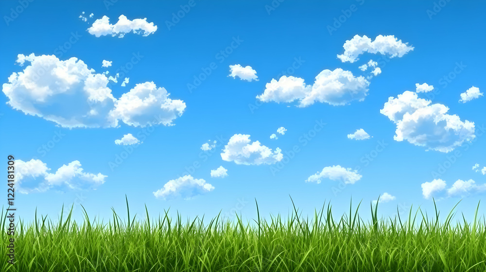 Sunny sky, green grass, nature scene, idyllic backdrop Sunny sky, green grass, nature scene, idyllic backdrop