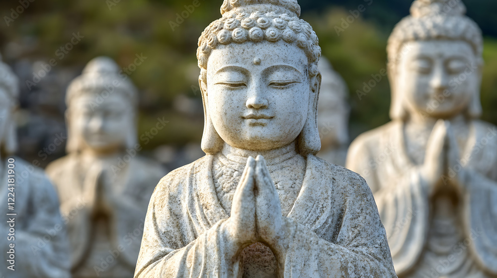 Graceful Stone Buddha Statues in Contemplative Outdoor Space : Generative AI Graceful Stone Buddha Statues in Contemplative Outdoor Space : Generative AI