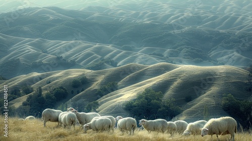 Peaceful Sheep Grazing on a Mountainside