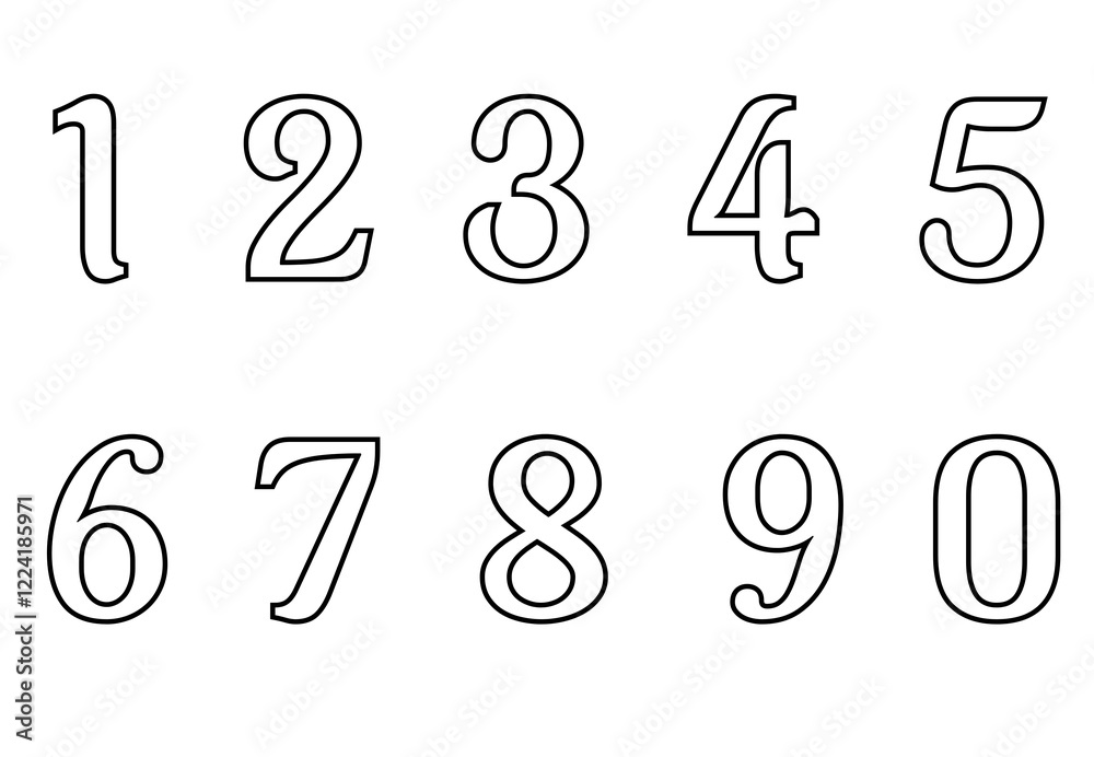 Set of numbers from zero to nine. Collection of numbers isolated on a white background. Vector illustration. Set of numbers from zero to nine. Collection of numbers isolated on a white background. Vector illustration.
