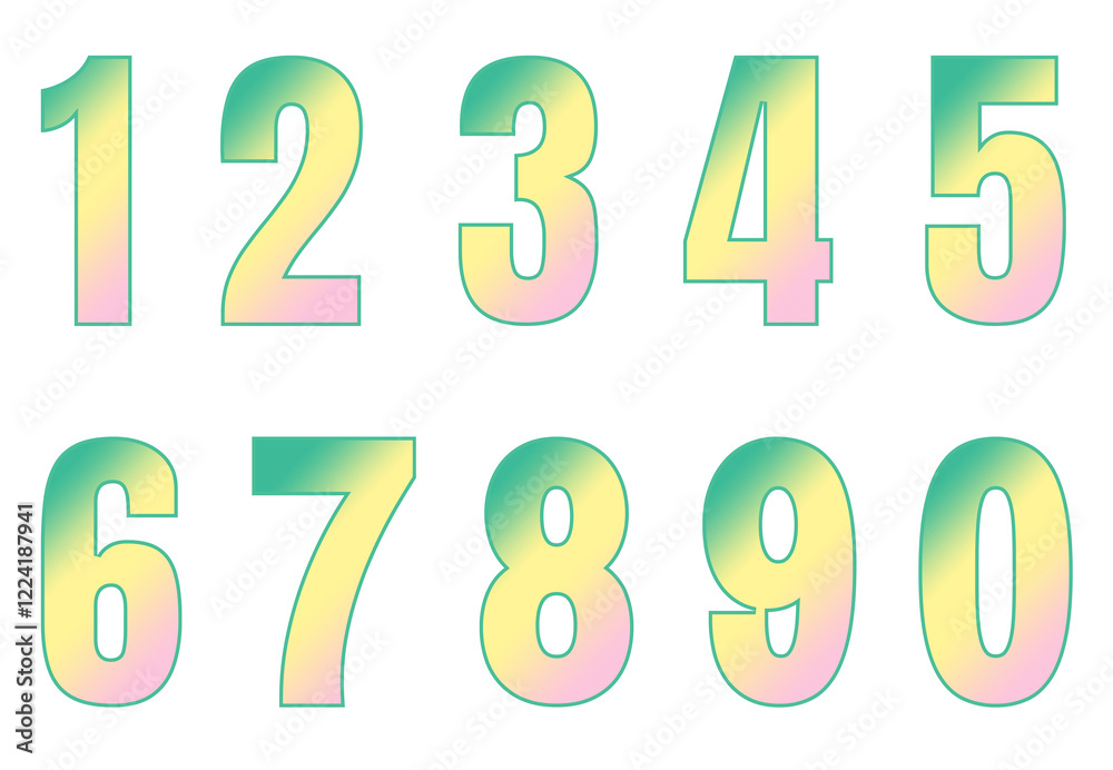 Set of numbers from zero to nine. Collection of numbers isolated on a white background. Vector illustration. Set of numbers from zero to nine. Collection of numbers isolated on a white background. Vector illustration.