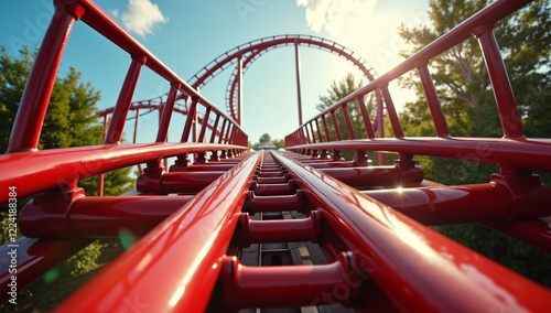 Low angle view of roller coaster tracks