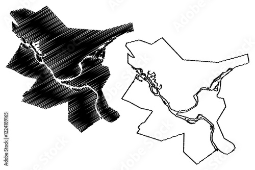 Oskemen City (Republic of Kazakhstan, East Kazakhstan Region) map vector illustration, scribble sketch City of Ust-Kamenogorsk map