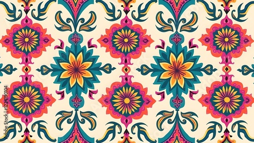 Lush Indian Pattern A Floral Medallion and Paisley Design