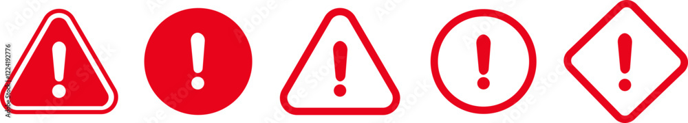 Red Exclamation mark icons set in flat style. Danger alarm. Caution risk business concept. Hazard warning attention sign with exclamation mark symbol. Red Exclamation mark icons set in flat style. Danger alarm. Caution risk business concept. Hazard warning attention sign with exclamation mark symbol.