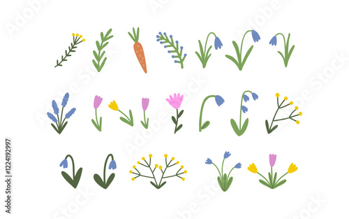 Spring floral Folk ornamental print. Happy Easter print in flat style and pastel colors