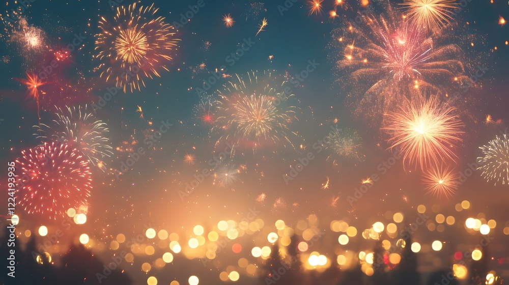 Sparkling fireworks over a rustic scene for vibrant festive celebrations