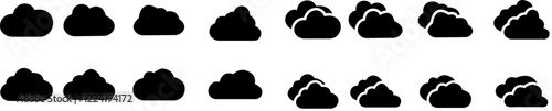 set of black Cloud icons in trendy flat style. Cloud web icons collection. Cloud symbol for your web site design, logo, app, UI. Cloud shapes design . Data technology icon