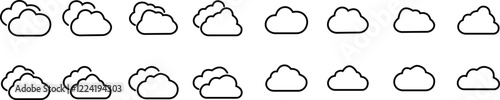 set of line Cloud icons in trendy flat style. Cloud web icons collection. Cloud symbol for your web site design, logo, app, UI. Cloud shapes design . Data technology icons