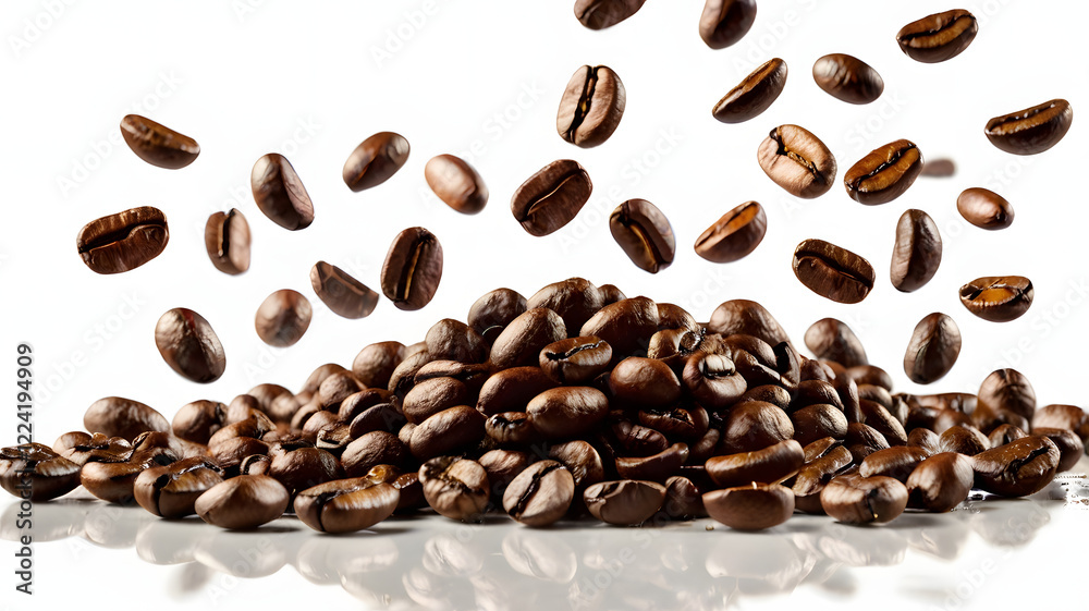 Obraz premium Falling Coffee Beans Isolated on White Background